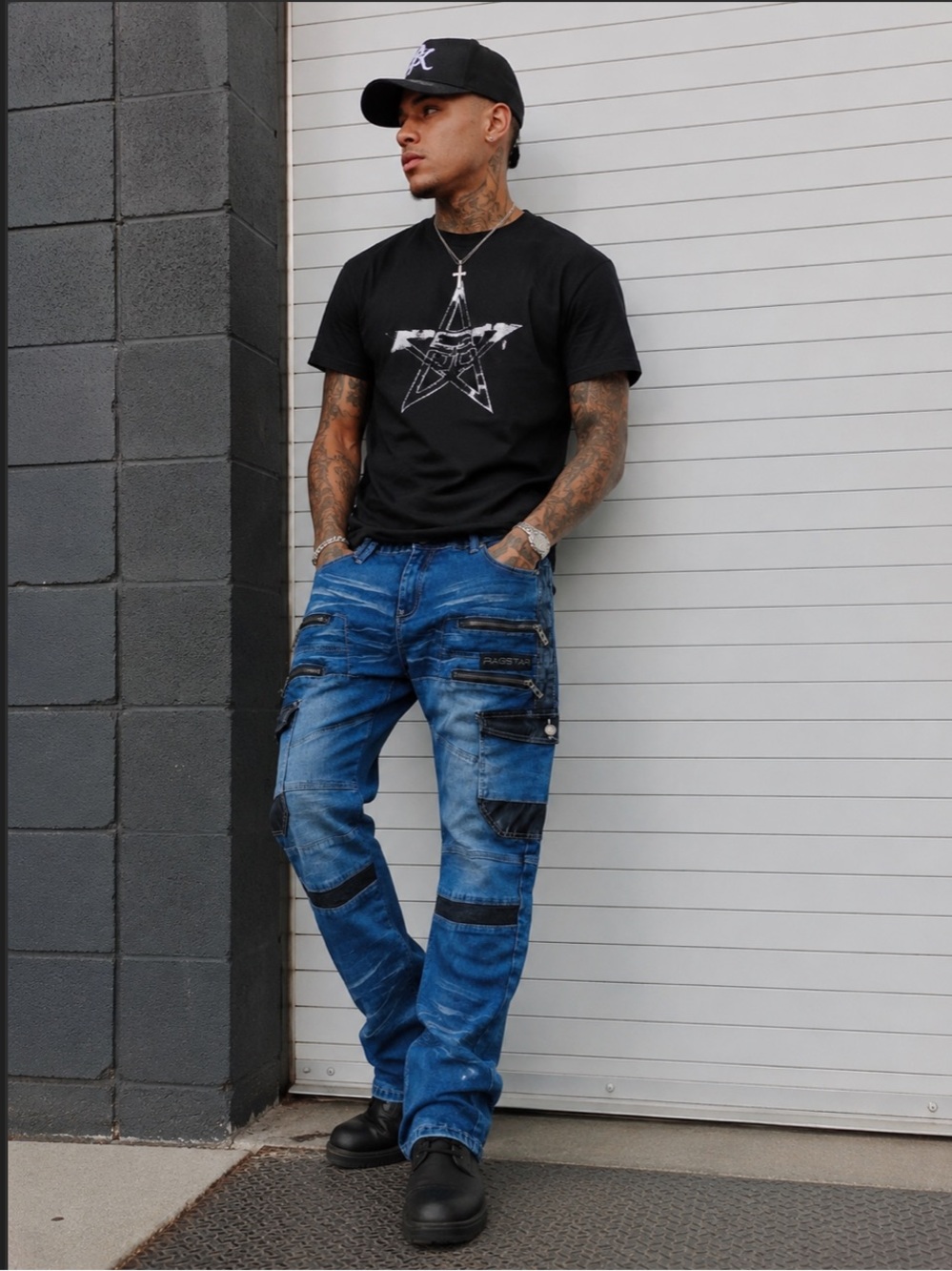 NWOT Ragstar 1602 Moto Cargo Jeans Sz 38 Multi-Zip Biker Distressed Denim Pants